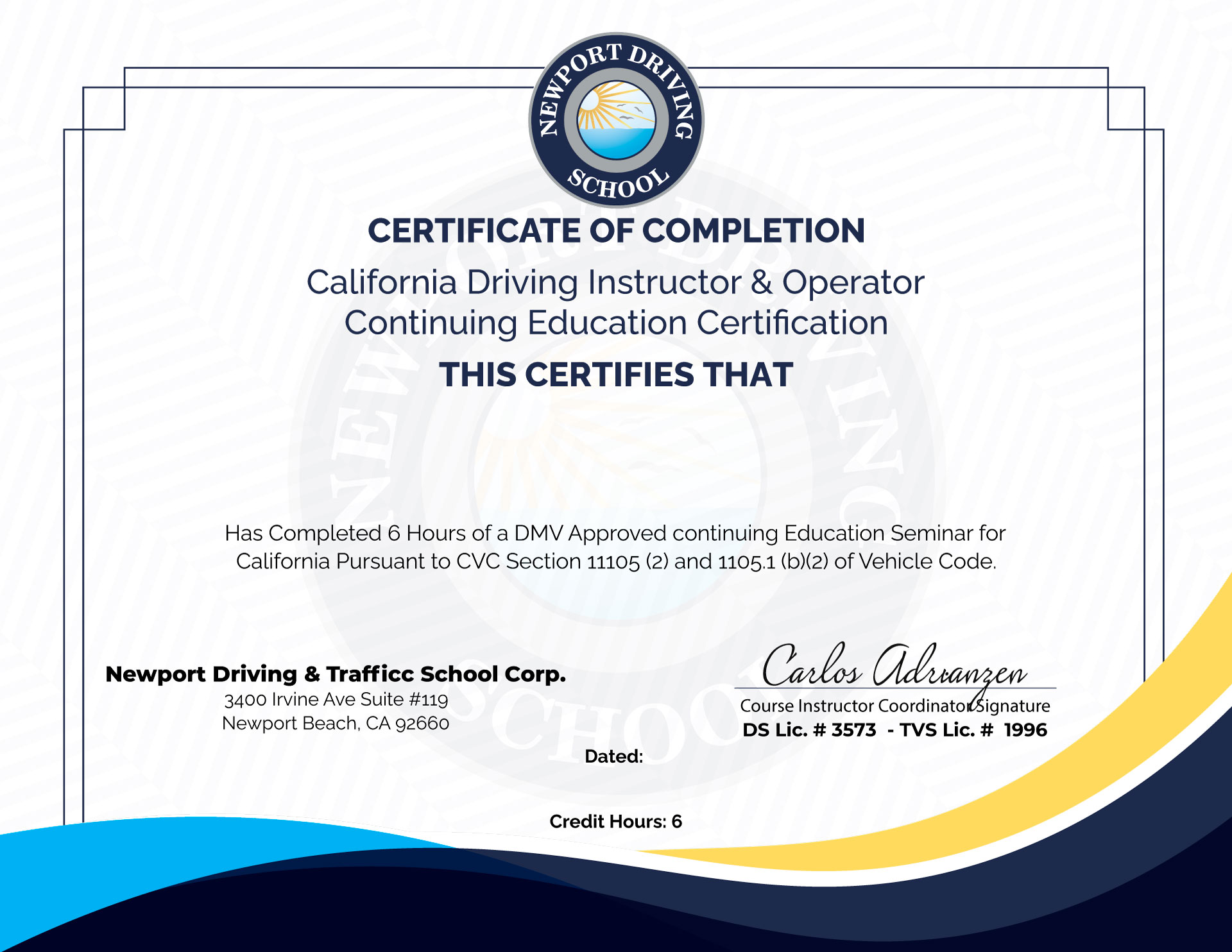Driving Credentials Examples California Driving Instructor & Operator Continuing Education ...